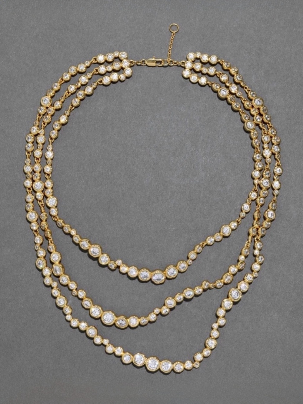 NEW Alexis Bittar Asterales Gold Layered Necklace 3 Stand Bib Clear CZ JL25